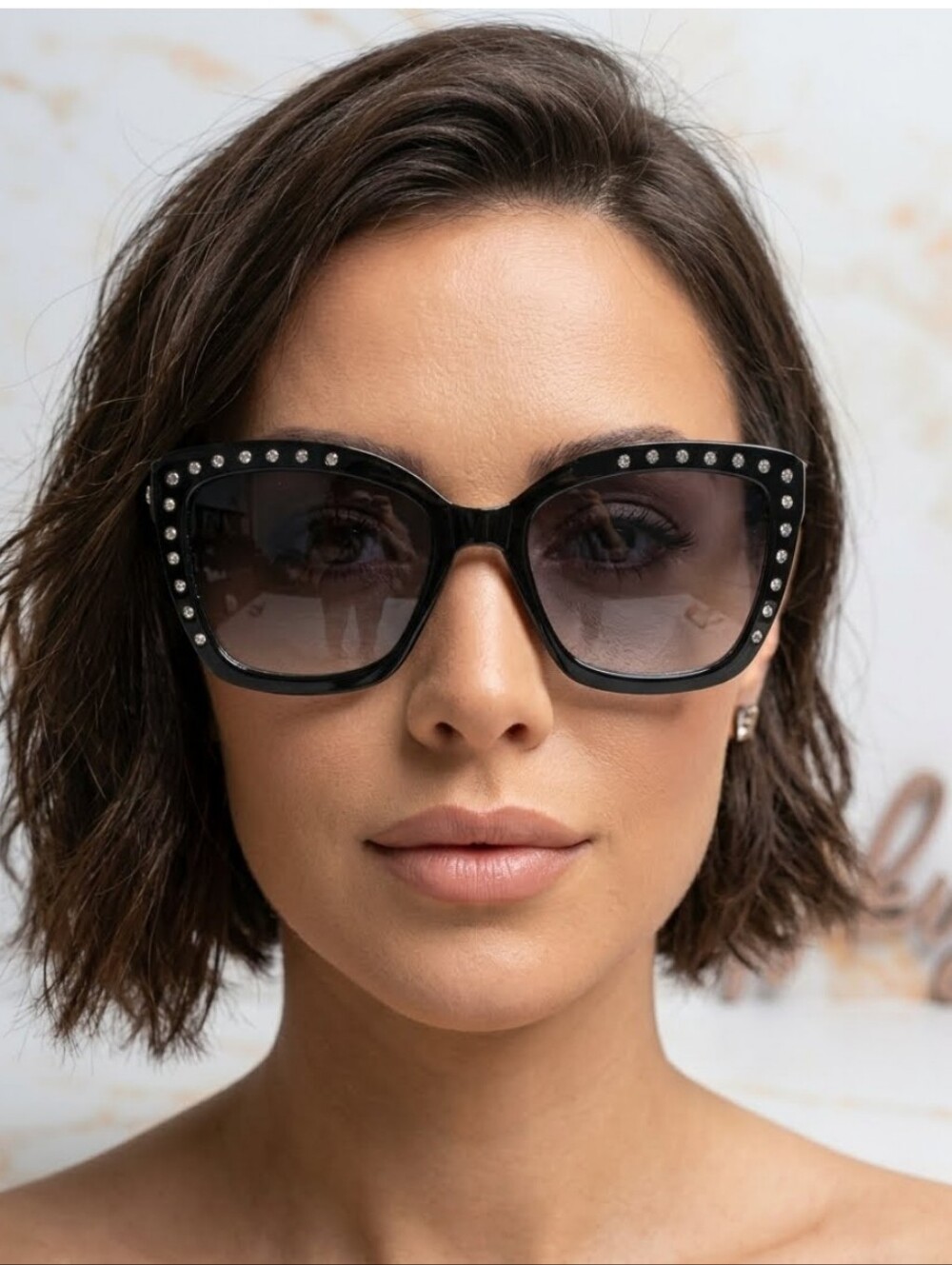 Southpole Black Rhinestone Square Sunglasses